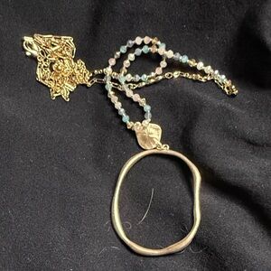 Gold and Silver Beaded Necklace with Leaf Pendant